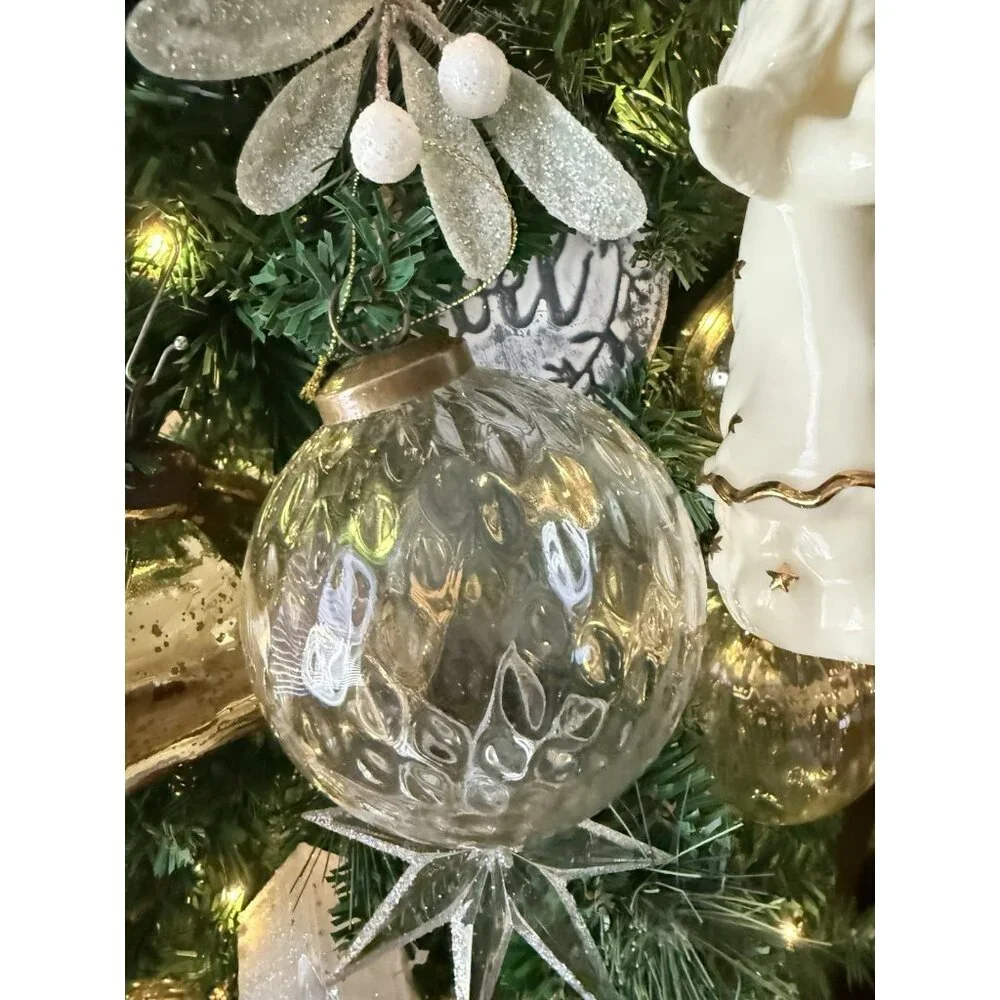 2 Restoration Hardware Optic Silver Ball Clear Glass Globe Christmas Ornaments L